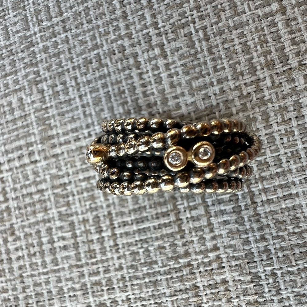 Pandora Entangled Beauty Sterling Silver 14K Gold Ring with Diamonds Sz 6 - Picture 2 of 3